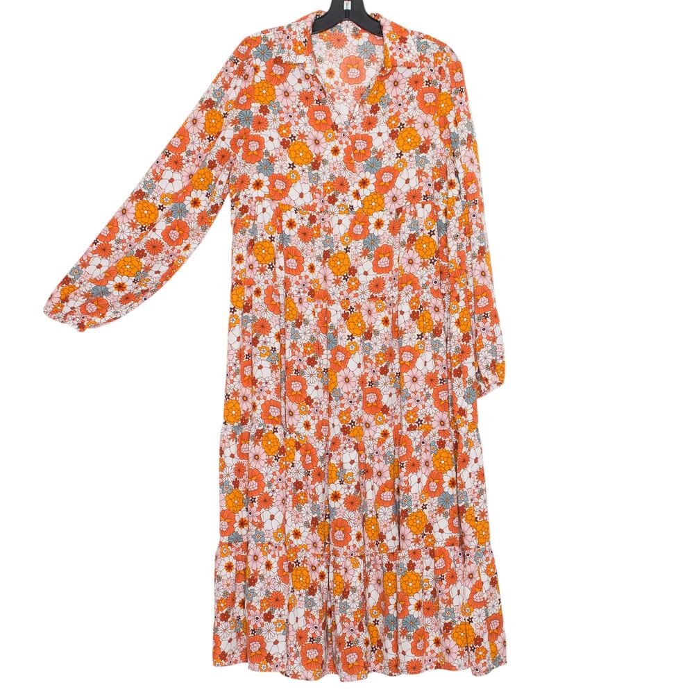Dress Floral Cottage Prairie 70s Retro Boho Hippie Granola Festival Midi Medium